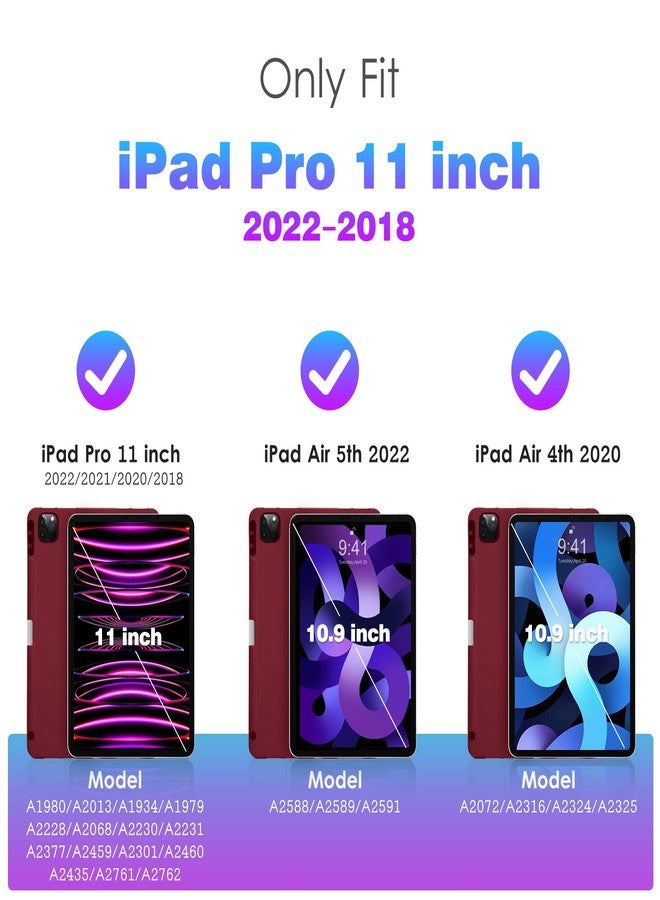 DTTO for iPad Pro 11 inch 4th/3rd/2nd/1st Generation 2022/2021/2020/2018 Case, Smart Slim Trifold Stand Soft TPU Back Cover with Built-in Pencil Holder, Also Fit iPad Air 5/4,Burgundy Red - Image 2